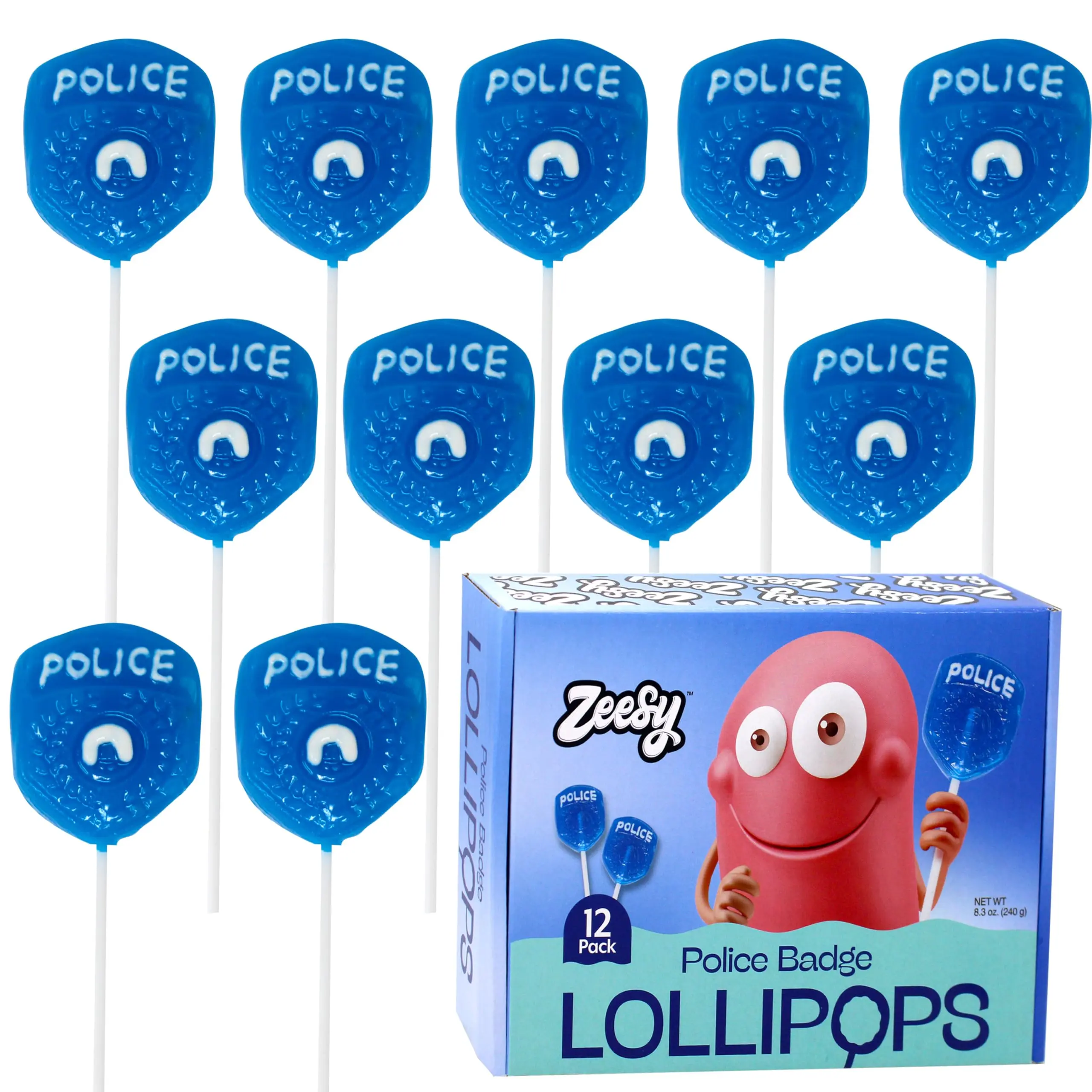 Zeesy Police Badge Lollipops - 12 Pack Individually Wrapped Candy Suckers for Kids Party Favors