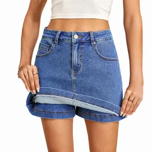 Sidefeel Womens Jean Skirt High Waisted Stretchy Denim Skort Mini Skirt with Pockets