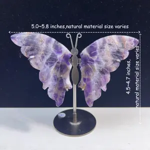1 Set Amethyst Natural Gem Stone Crystal Butterfly Wings on Stand