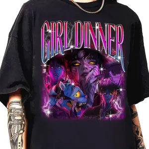 Girl Dinner T-Shirt, Jinu Saja Hunter Bootleg Fan Shirt, Demon King Anime Aesthetic Tee, Funny Girl Meme Top, Vintage Streetwear Unisex Soft Crew, Gift for Men, Gift for Women, Crew Neck T-shirt, Trending T-shirt