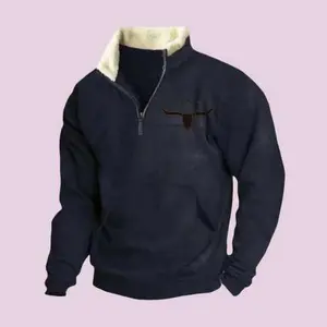 Men's zippered retro printed thickened clothing Casual Classic Fabric Jacket