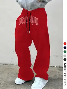 Men's Casual Loose-Fit Long Pants, Letter Print Drawstring Wide Leg Sweatpants, All-Season Comfortable Men's Clothing, Casual Sporty Trousers