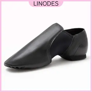 Linodes Unisex Leather Upper Jazz Shoe Slip-on for Women and Men's Dance Shoes Leather sole Breathable Comfortable Elastic Leather Jazz Dance Shoes