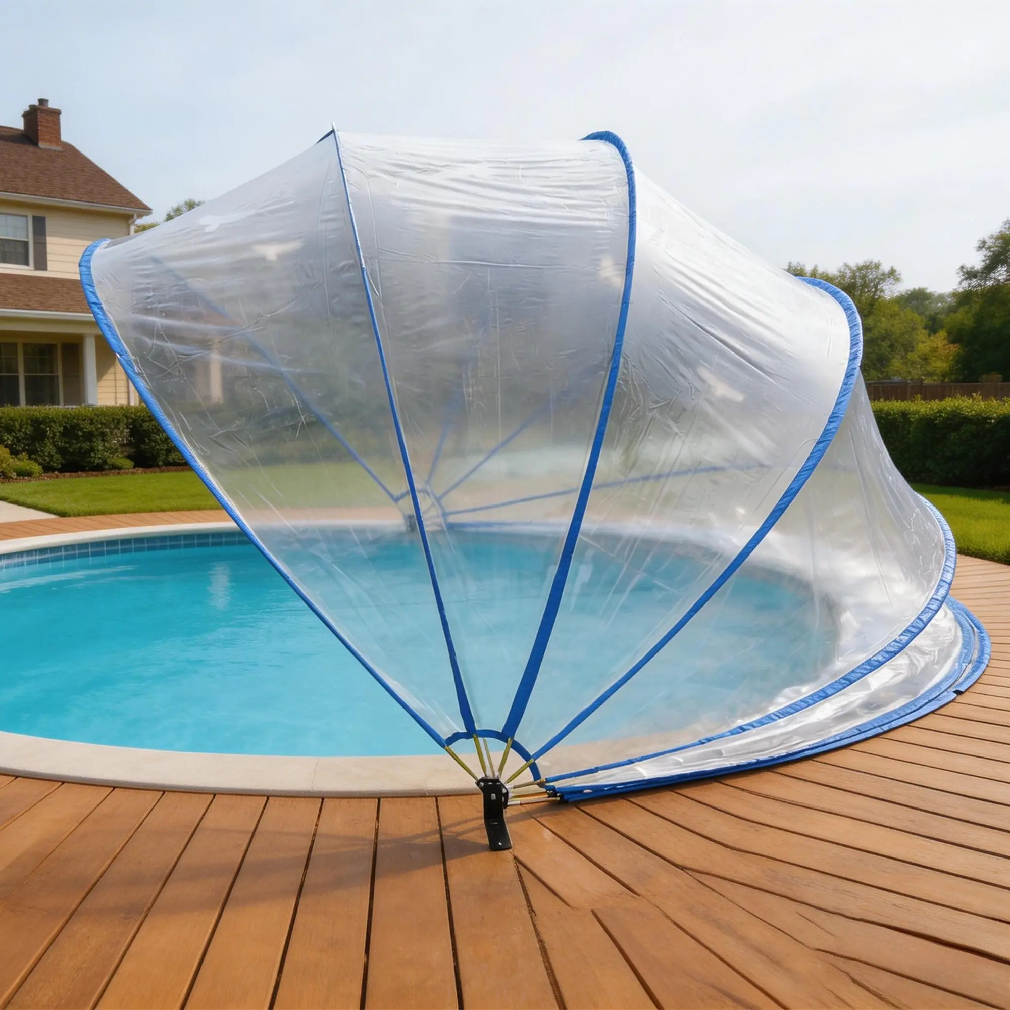 18ft Retractable PVC Film Pool Cover with Fiberglass Rods - Durable Outdoor Safety Fence and Enclosure for Round Outdoor Pools, Round Outdoor Pool