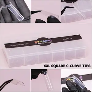 XXL Long Square C-Curve Nail Tips - Box - 400 pcs - 10 sizes - Clear tip