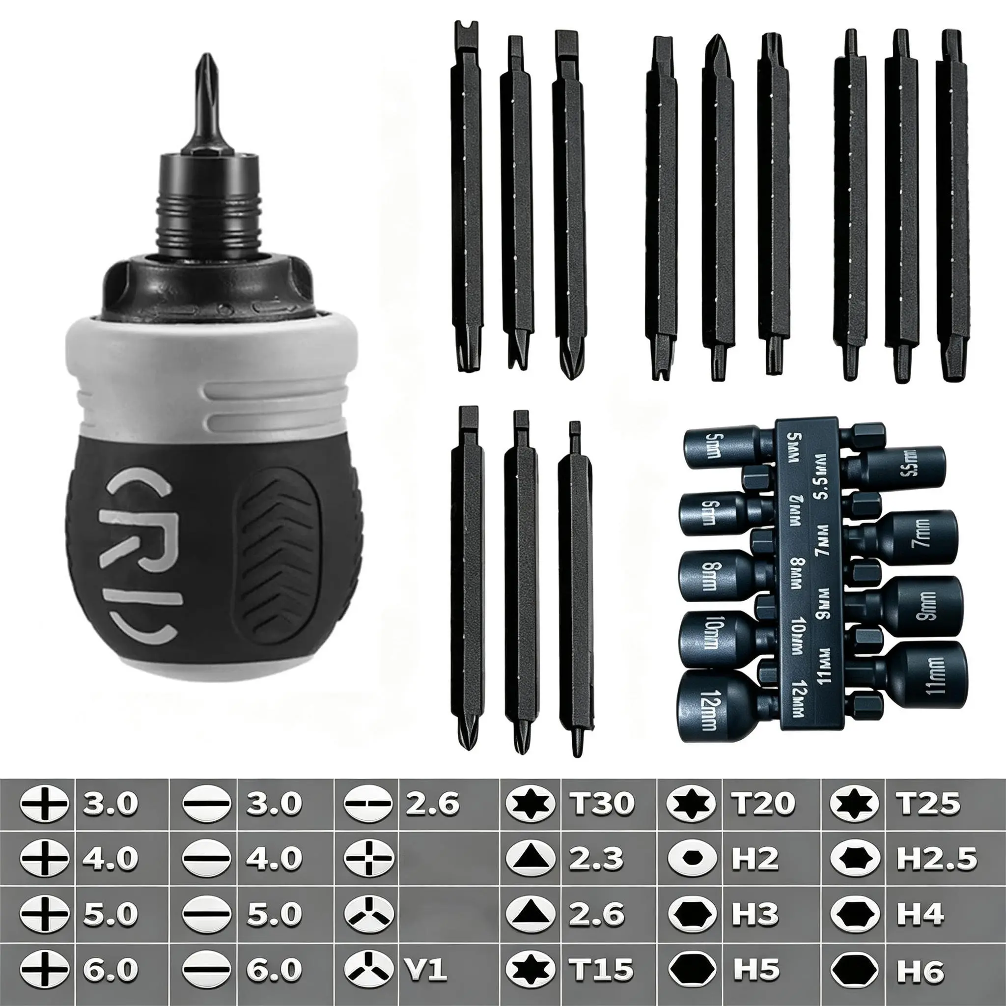 Short ratchet screwdriver CR-V hardened hard dual-purpose screwdriver head Telescopic dual-purpose screwdriver cross Slotted screwdriver head Screwdriver powerful magnetic multi-function Fathers Day Gift