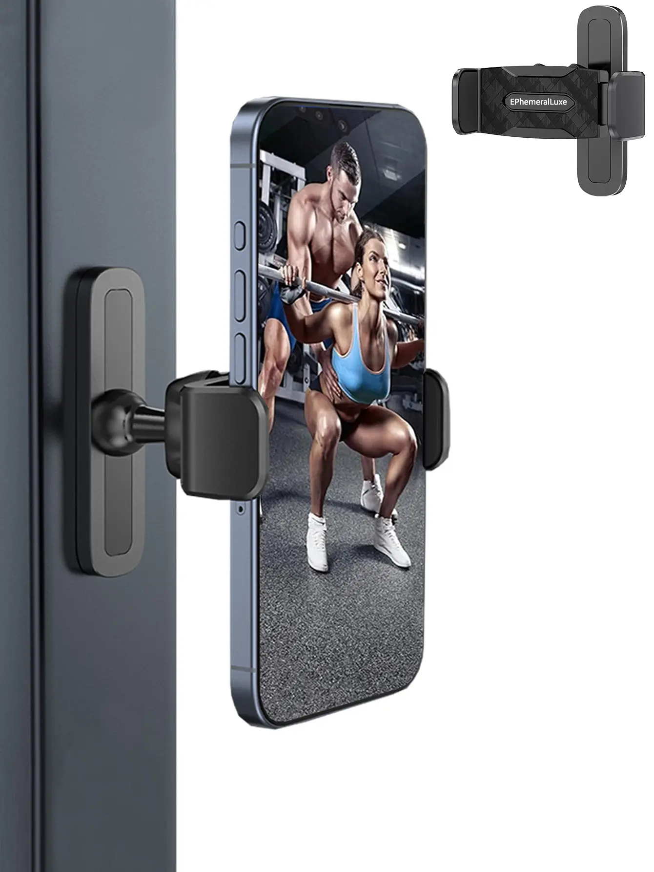 EphemeralLuxe Compact Magnetic Phone Mount System, N52 Magnet Portable Holder, 360° Rotatable Adjustable Metal Stand for iPhone 16/15/14/13/12 Series, Mount Anywhere Magnetic Workout Equipment Accessory for Gym Users