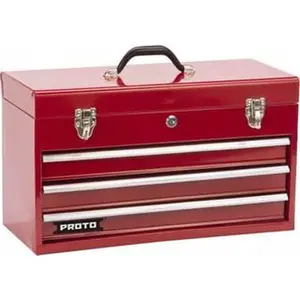 Proto 1 Compartment 3 Drawer Tool Box 20-3/16" Wide x 8-3/4" Deep x 11-3/4" High, Steel, Safety Red J9993