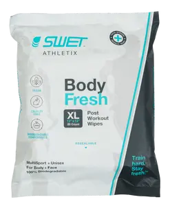 BodyFresh - Post-workout cleansing wipes for a convenient rinse-free shower on-the-go (pack of 20 wipes). 100% biodegradable, alcohol-free, vegan, and cruelty-free.