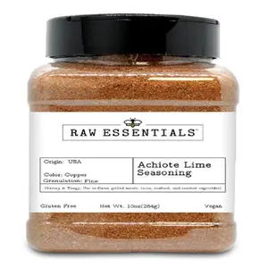 Raw Essentials Achiote Lime Seasoning – Bold & Tangy Latin Spice Blend with Smoky Guajillo Chile – Perfect Tacos, Grilled Meats and Roasted Vegetables – Gluten Free, Vegan – 10 oz Bottle