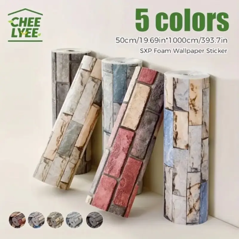 Self-Adhesive Wall Paper Roll Sxp, Vintage Brick Pattern Self-Stick Wallpaper with Aluminum Foil Backing, 19.69x393.7 Inches, Thick Edition
