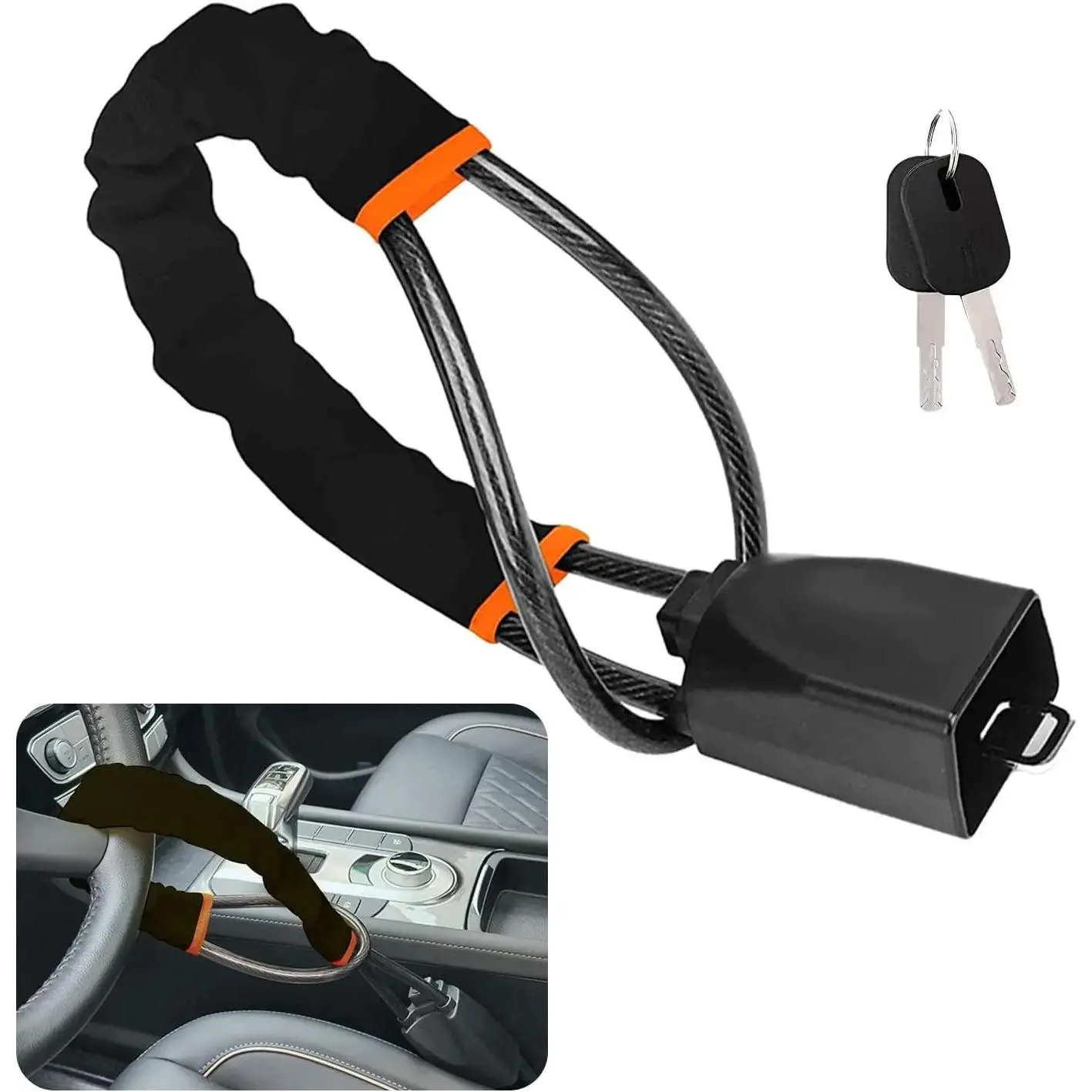 Universal Anti-Theft Steering Wheel Lock - Steel Collapsible Bar Car Security Device with 3 Keys, Adjustable Seat Belt Lock, Auto Parts Accessories, Suitable for Most Vehicles, Trucks, SUVs, Vans, Car Accessories, Accessories For Car