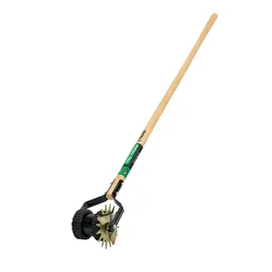 212 MAIN Steel Dual-Wheeled Rotary Edger - 54 in. Wood Handle, Brown, Steel Head, Easy Cutting, Edge Trimming, Self-Sharpens