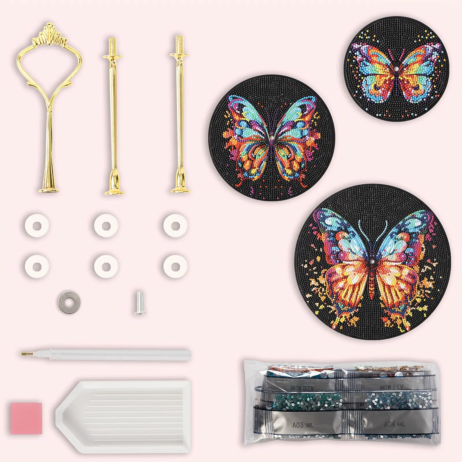3‑Tier Butterfly Diamond Art Dessert Stand Kit – DIY Cupcake Display、  DIY Bling Cupcake Towerfor Weddings, Birthdays & Holidays Set Ornaments Decor Decoration