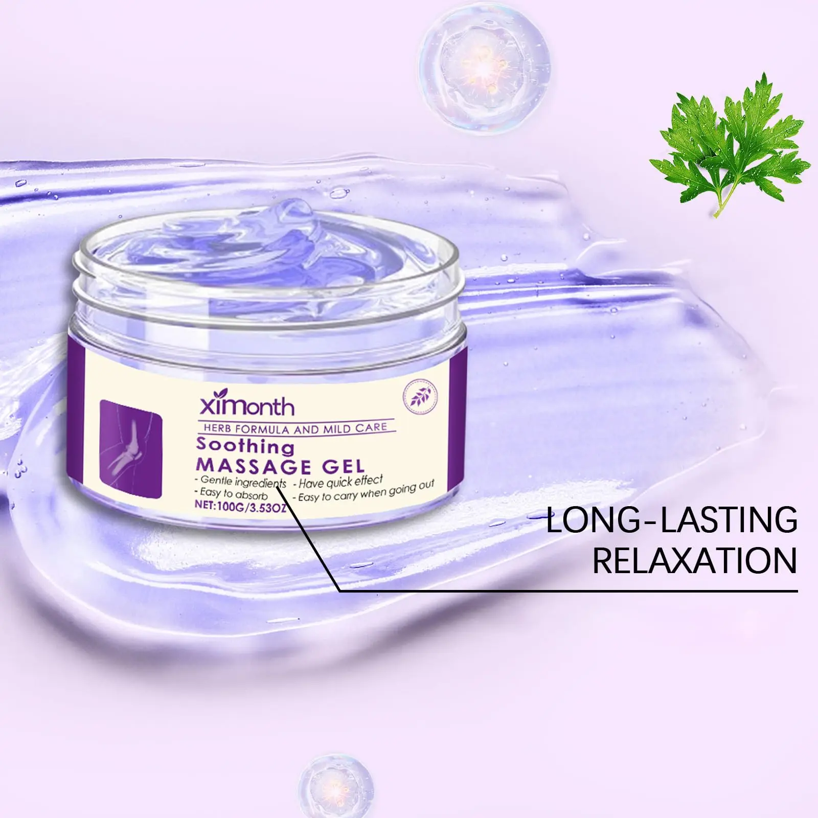 Soothing Relief Massage Gel, Joint Gel Purple Gel Soothes for Knees, Lumbar, Neck, Hands,Feet and Joint Activities Throughout.(100g)