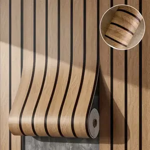 Self-Adhesive Wood Grain Wallpaper Roll, Thick Grid Straight Texture, Easy Peel & Stick Modern Home Decor, Wallcovering for Room Decoration