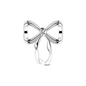 MULA bow pendant, made of 925 silver-plated or 18K gold - simple geometric design, can be used with Pandora bracelets and necklaces, an elegant gift for women and girls