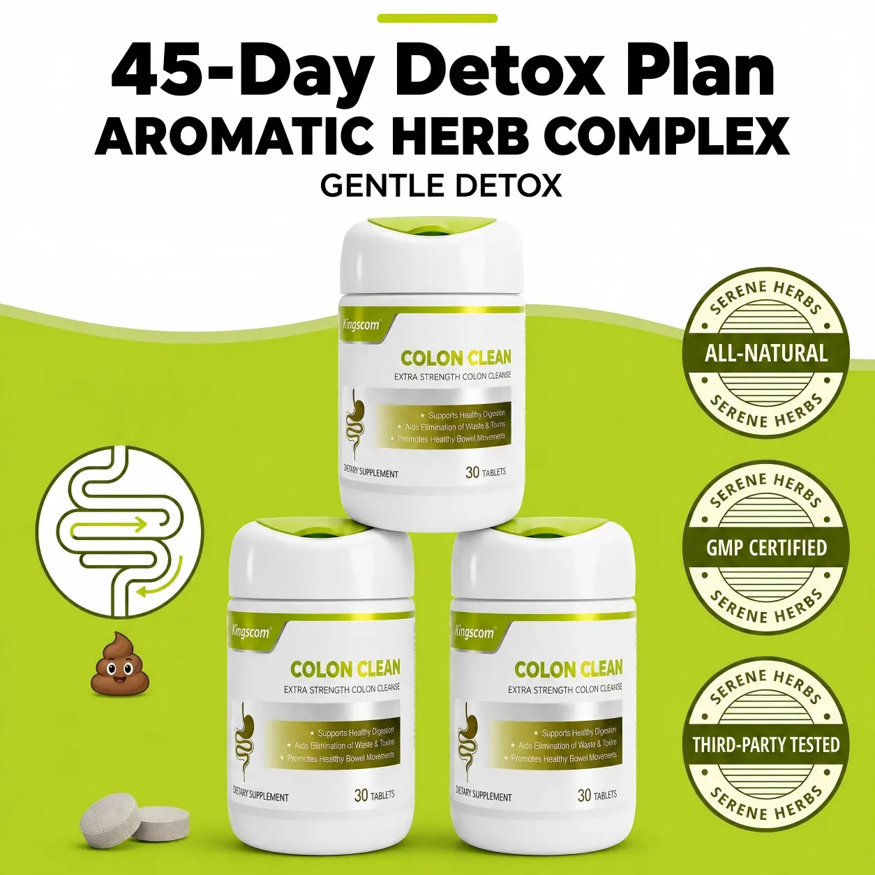 Kingscom Gut Cleaning Plan, 45-Day Deep Clean, Herb Colon Cleanse, Okra Fiber Physical Gut Cleansing, Probiotics Boost Gut Immunity