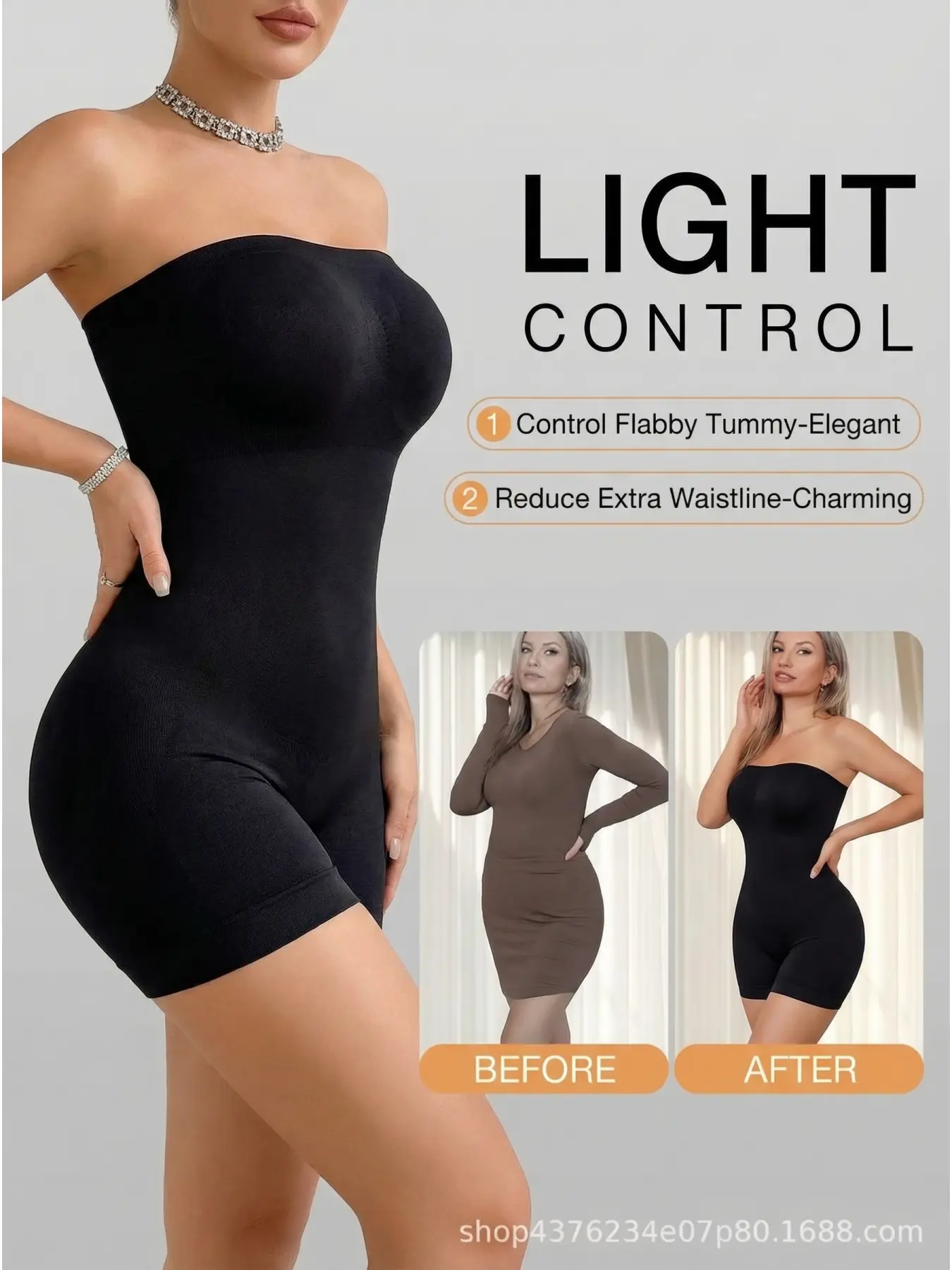 Strapless Shapewear Bodysuit for Women - Abdomen Bodysuit, Tummy Control Seamless Body Shaper, Inner Thigh Shaper, Butt Lifter & Thigh Slimmer, Underbust Curve Hugging Compression Faja for Dresses, Daily & Party Wear Underwear