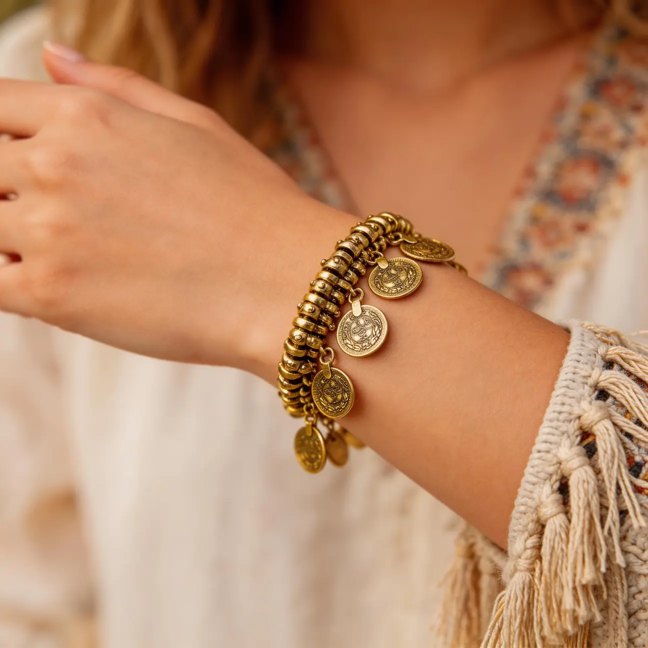 Women's Adjustable 2-in-1 Boho Alloy Coin Charm Bracelet-Anklet, Vintage Gold Silver Tassel Trendy Jewelry, Bling Beach Summer Accessory for Daily Wear & Birthday Gifts, Bling Aesthetic, Bracelets, Bling Effect