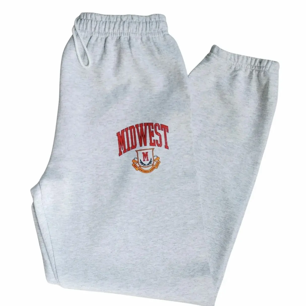 Midwest Logo Sweatpants, Distressed Varsity Joggers, Ash Gray Oversized Gildan Sweatpants, Unisex Drawstring Lounge Pants A