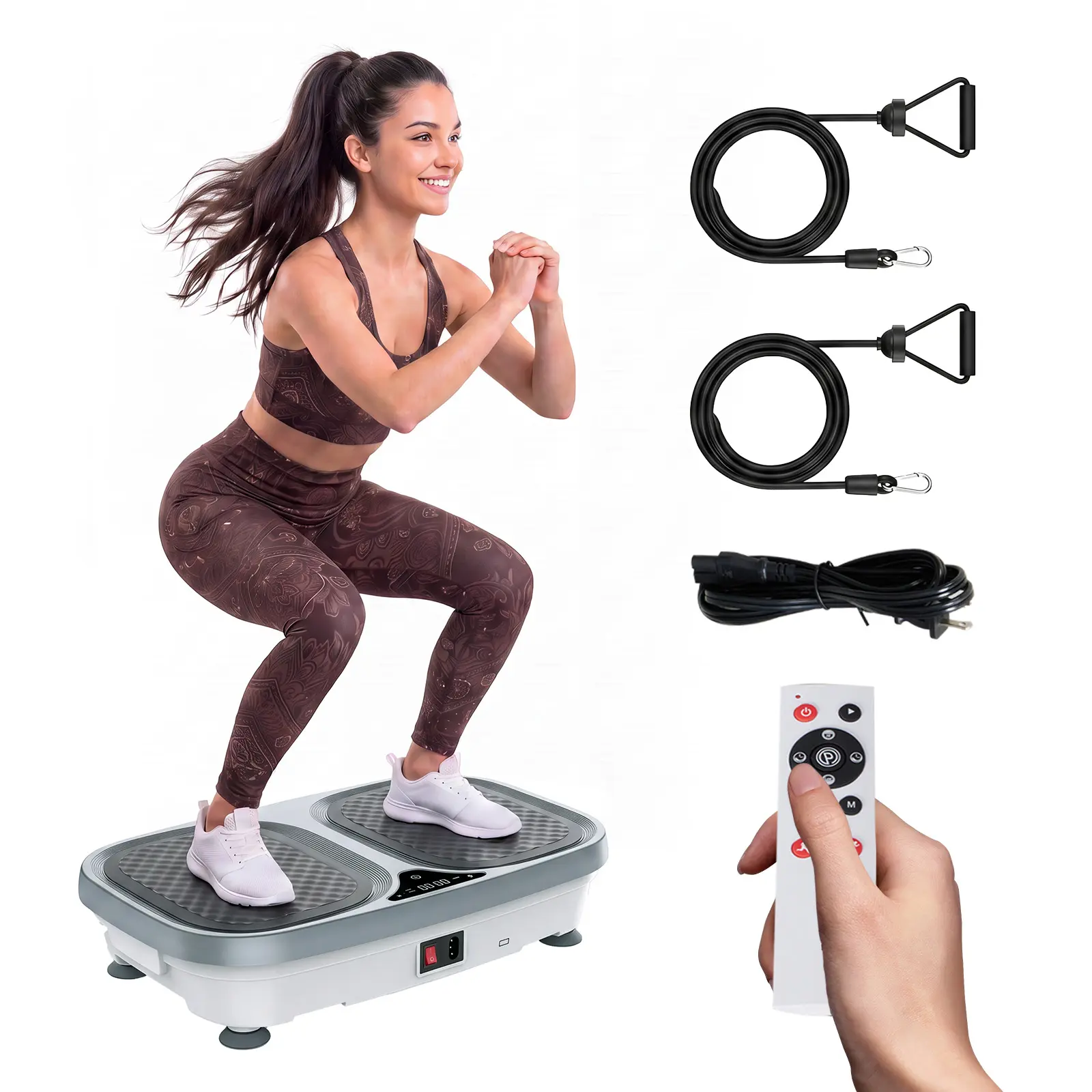 Vibration Plate Exercise Machine – At Home Gym Equipment, Compact Portable Vibration Trainers for Fit at Home Workouts, with Remote Control, Resistance Bands, Bluetooth Audio, 120 Speeds, LED Display