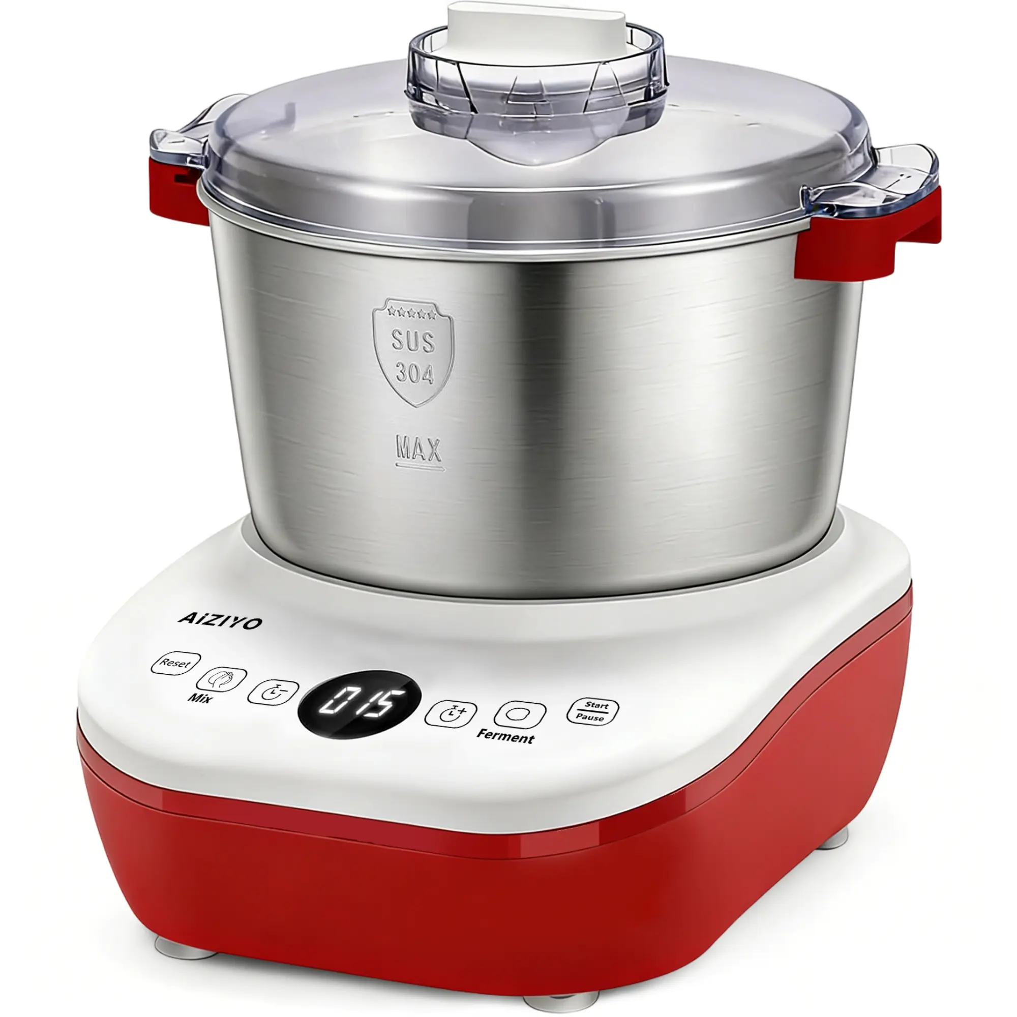 AIZIYO 7 qt Dough MIxer | DoughChief with Ferment Function | 304 Stainless Steel Bowl | Removeable Lid | Dough Mixer with Face-Up Touch Panel | Electric Dough Proofing Box for Bread & Pizza baking - Red
