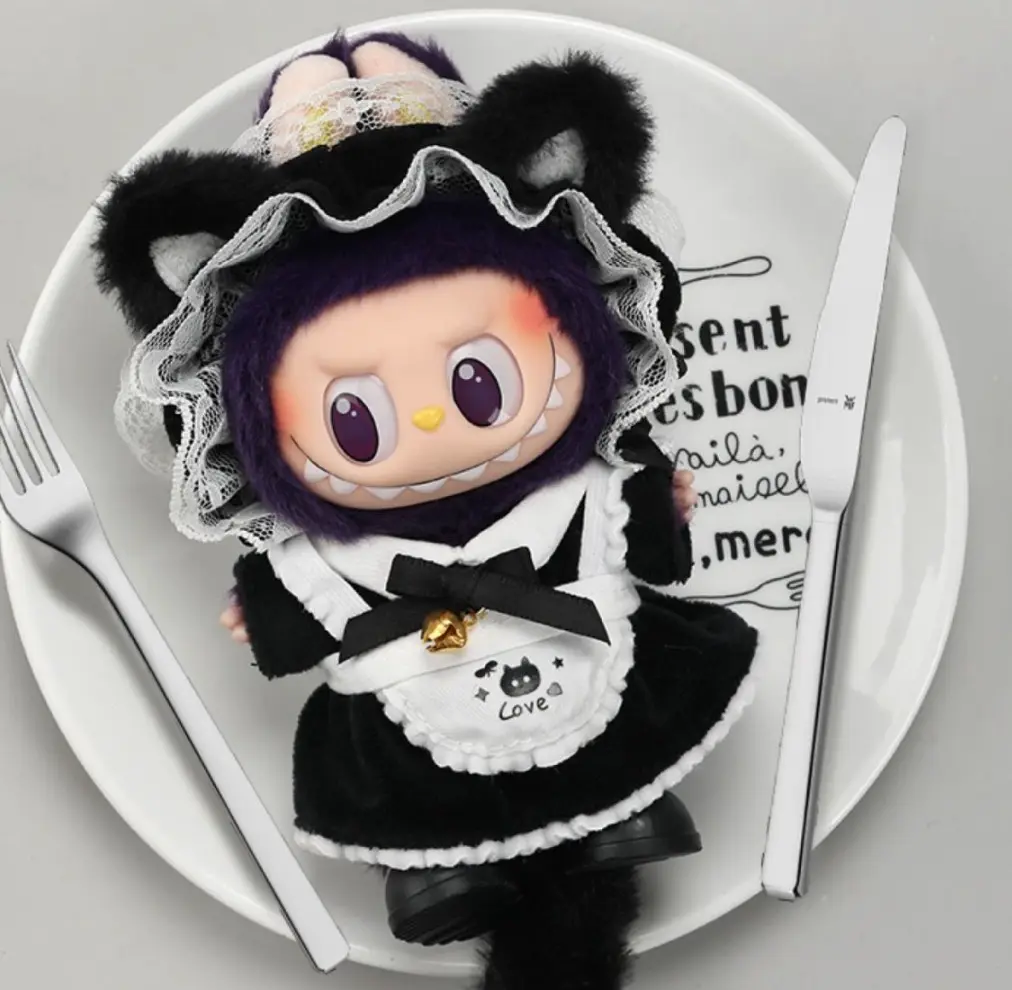 Cat-Eared Maid Doll Clothing Accessory for 17CM Dolls, Cute Hooded Outfit with Matching Bag, Soft Fluffy Material, Ideal for Collectors, None, Manual
