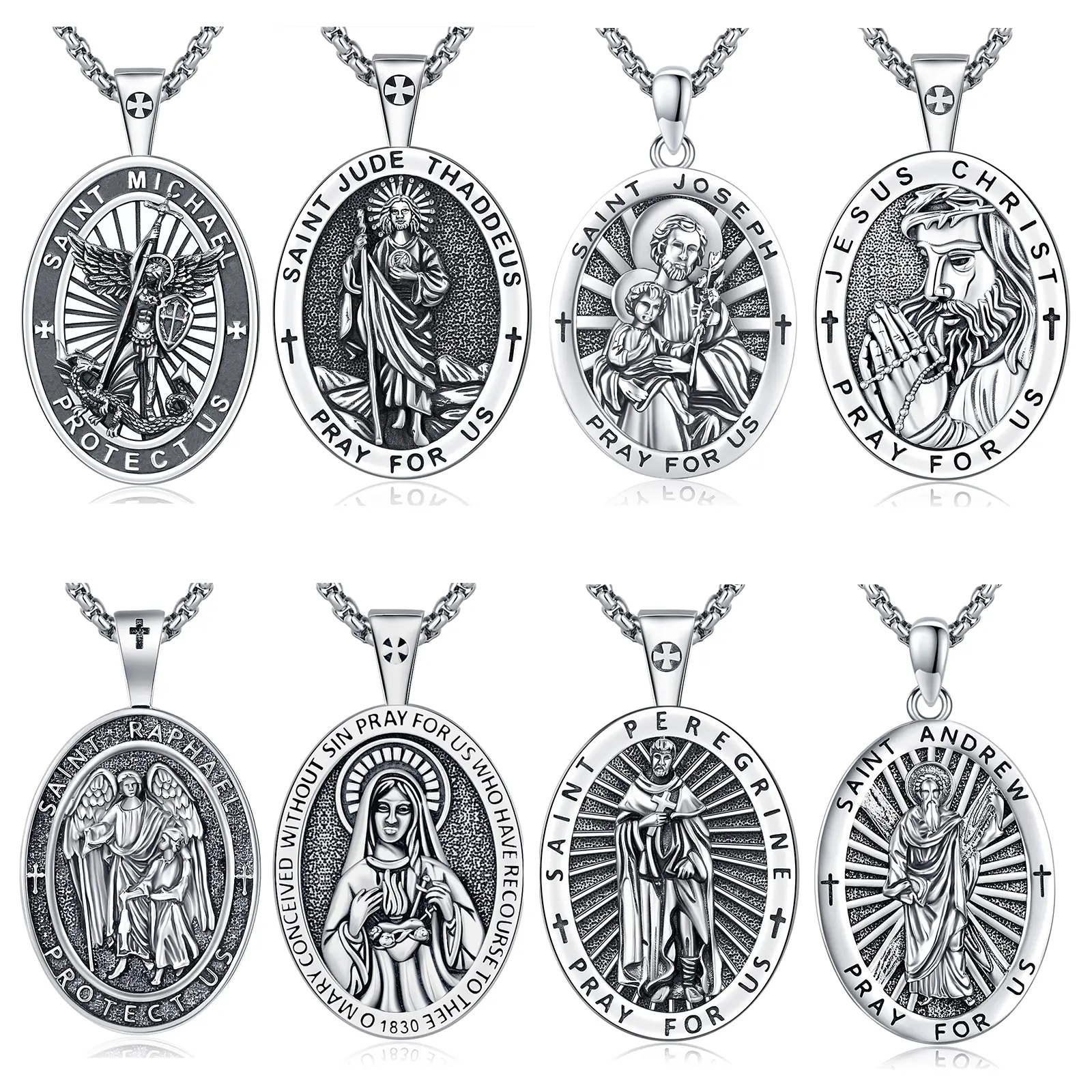 Jesus Christ/St Michael/St Christopher/St Jude/St Andrew/St Raphael/Virgin Mary 925 Sterling Silver Pendant Necklace Archangel Saint Michael Necklace for Men Women Religious Jewelry Protection Amulet Gifts