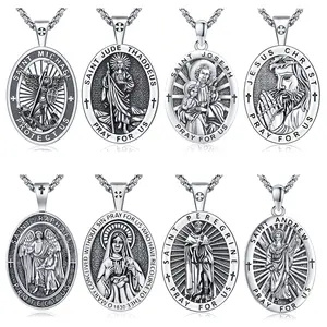 Jesus Christ/St Michael/St Christopher/St Jude/St Andrew/St Raphael/Virgin Mary 925 Sterling Silver Pendant Necklace Archangel Saint Michael Necklace for Men Women Religious Jewelry Protection Amulet Gifts