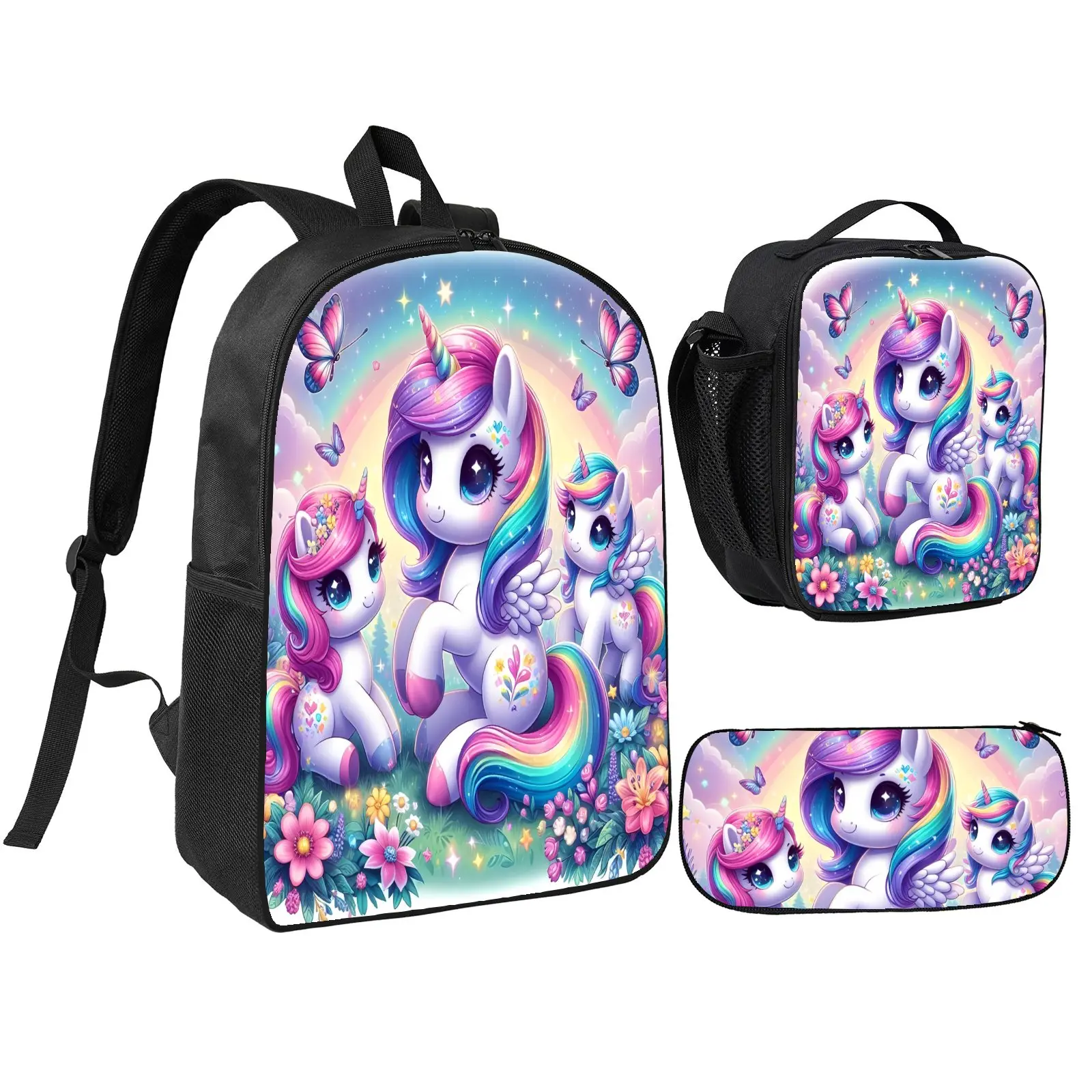 Kids' 3-Piece Unicorn Pattern Bag Set - Lightweight Backpack, Crossbody Bag, Pencil Case for Student School Outdoor Leisure Use book bags for school mochilas para niñas kids backpack backpacks for girls