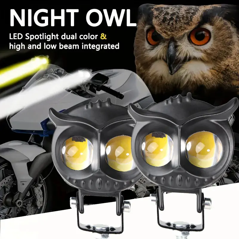 Owl Shaped LED Motorcycle Spotlight DRL Auxiliary Fog Lights 10w Waterproof Universal External Driving Lights Fit for Motorbike Bicycle ATV SUV UTV Harley Kawasaki Yamaha Scooters Cruisers