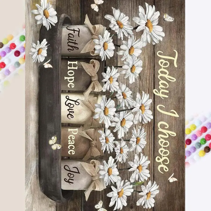 5D DIY Diamond Painting Kit, Full Drill Art Set, Diamond Art Mosaic, Daisy Bottle Text Design, Home Decor Gift, Needlepoint Craft Supplies