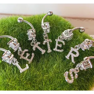 1pc Initial Clear Gem Belly Ring Navel Piercing Pierced Letter Naval Jewelry