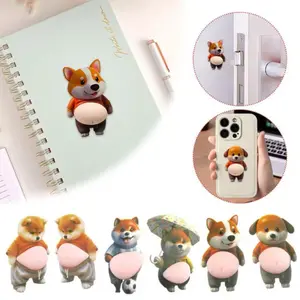Cute 3D Soft Belly Stickers Set, Dog Design Phone Case Decorations, Animal Laptop Decals, Fun Gift Ideas, 4 Pieces Pack