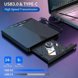 External CD/DVD Drive for Laptop, USB 3.0 DVD Player with 4 USB Ports & 2 TF/SD Card Slots, Portable CD/DVD +/-RW Drive Burner Reader Writer for Desktop PC Windows 11/10/8/7 Linux Mac OS