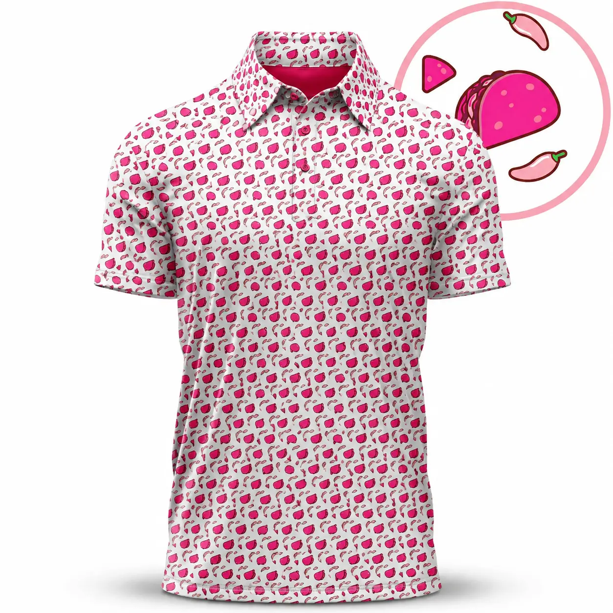 Men's Bogey Bros Pink Taco Print Golf Polo for Fun Weekend Wear Made in USA