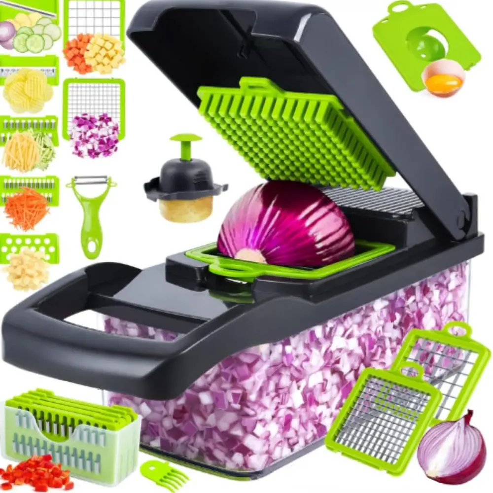 MIUVA Vegetable Chopper 16 in 1 Multifunctional Food Chopper with 8 Blades Stainless Steel Blades Portable & Lightweight Kitchen Utensils for Julienne Dicing Slicing Modern