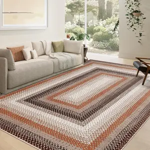 Area Rug Washable BordeOlive Braided Rug, Modern Neutral Living Room Rugs, Large Washable BordeOlive Braided Printed Carpet for Under Dining Table Bedroom Farmhouse Home Office
