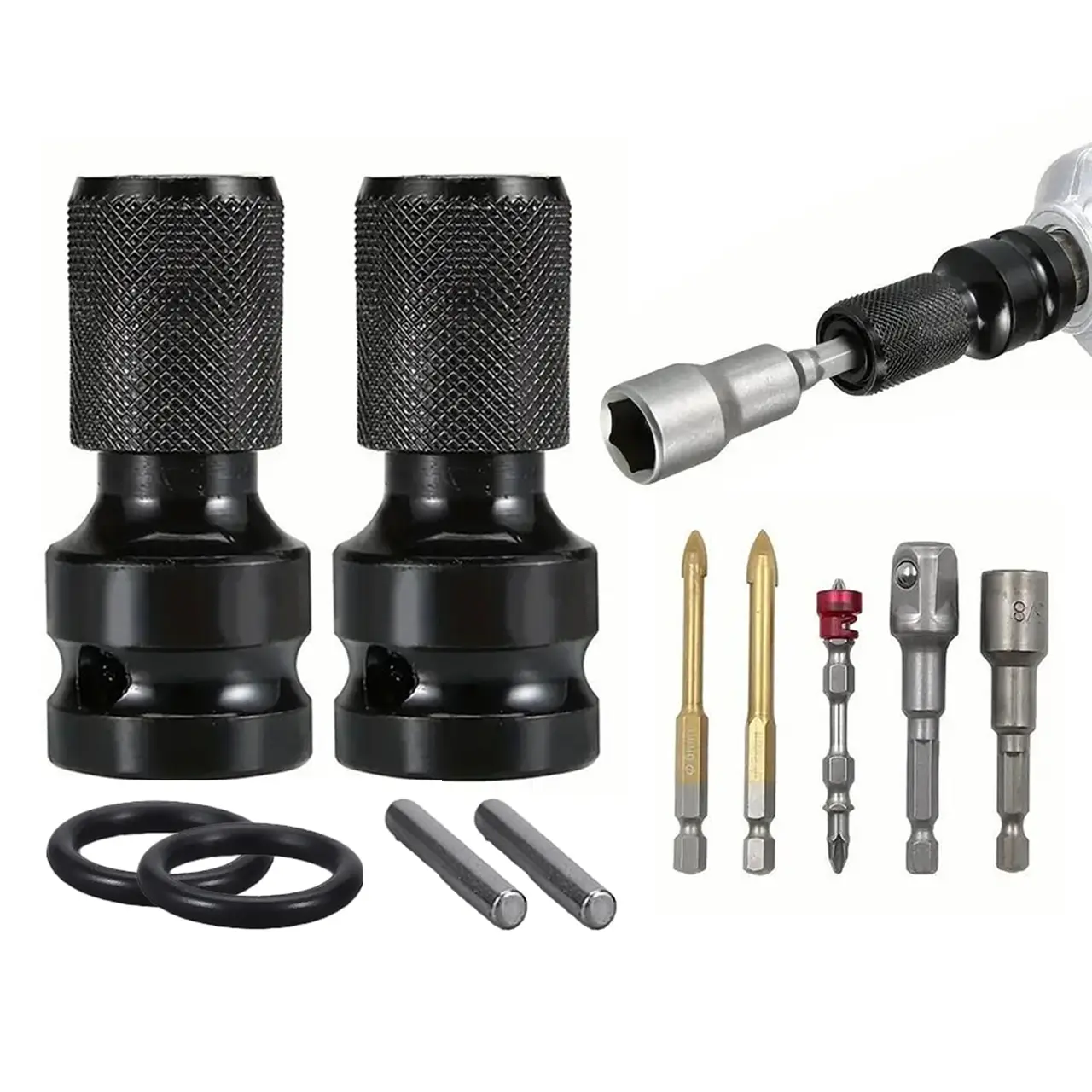 1/2 inch Square Drive to 1/4 inch Hex Female Socket Adapter Converter Chuck Adapter for Impact Air and Electric Wrench