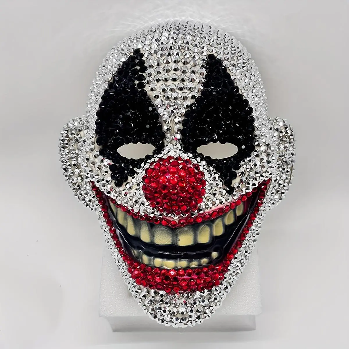 Rhinestone Encrusted Scary Clown Mask, Sparkly Halloween Cosplay Mask with Red Nose, Full Face Bling Mask for Costume Parties & Events Lightweight Spooky fox new face mask