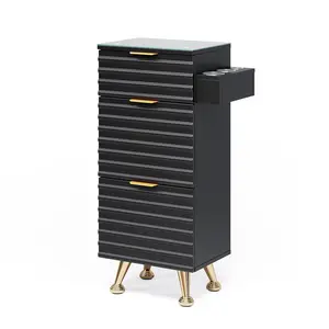 OmySalon Salon Stations for Hair Stylist, Barber Station with Glass Top & Drawers & Hot Tool Holder, Salon Storage Cabinet Hair Organizer Equipment for Beauty Spa Dresser