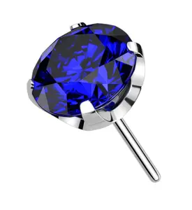 Prong Dark Blue CZ Threadless Titanium Top