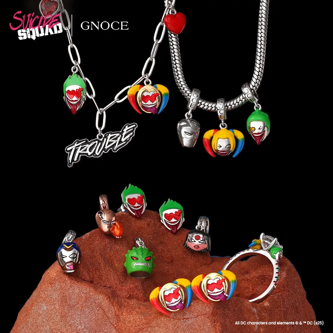 GNOCE S925 Silver DC Suicide Squad Pendant Dangle Charm for Bracelets/Bags - DC Characters & Elements, Reptile Skin Texture, Enamel, Killer Design, 2.8g Fashion Costume Jewelry Accessory for Suicide Squad Fans