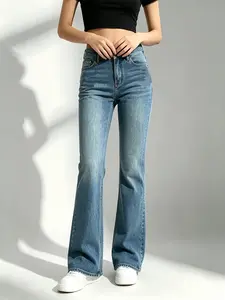 Women's Embroidered Lift-Up Fitted Ankle-Length Jeans - Stretch Fabric, Everyday Womenswear Essential Bottom
