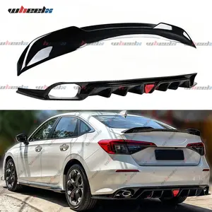 2022-2026 Honda Civic Sedan – 2-Piece MC Style Rear Diffuser with Red LED Brake Light & Trunk Spoiler Wing | Shark Fin F1 Style | Gloss Black | Sedan Only fathersdaygift fathersdaygift