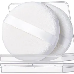 Mother Day Gift 2pcs Powder Puff, 4.13 Inch Powder Puff for Body Powder, Body Powder Puff Large Powder Puff Loose Powder Puffs Soft Velour Body Powder Puff and Container White
