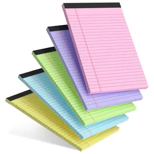 5-Pack Colored Legal Pads, 5x8 College Ruled Notepads, Perforated Writing Pads for Study & Office