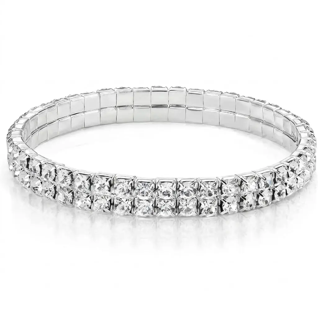 Double-Row Stretch Tennis Bracelet - Clasp-Free, Easy On/Off - Premium CZ Diamonds - 1-Size-Fits-Most Comfortable Fit - Affordable Luxury for Everyday Chic