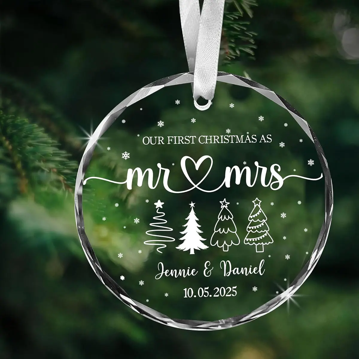Personalized First Christmas as Mr and Mrs Ornament, Custom Couple Names and Wedding Date Keepsake